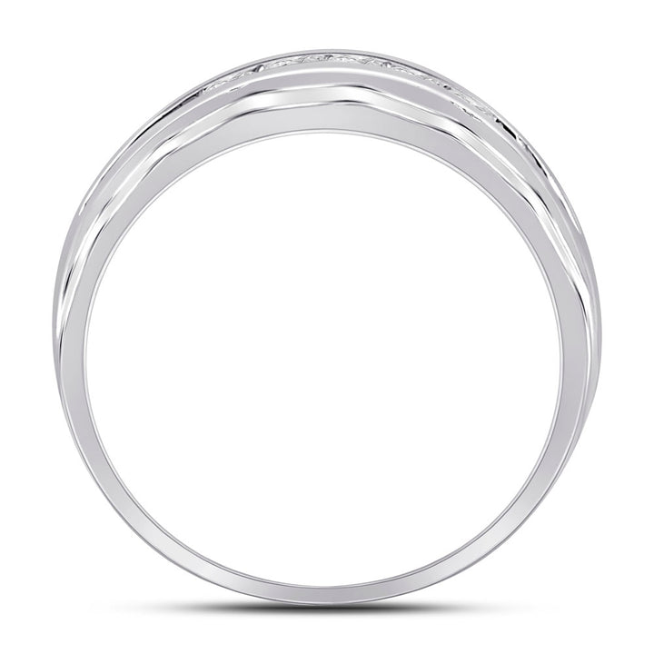 10kt White Gold Mens Round Diamond Wedding Channel Set Scalloped Band Ring 1/4 Cttw