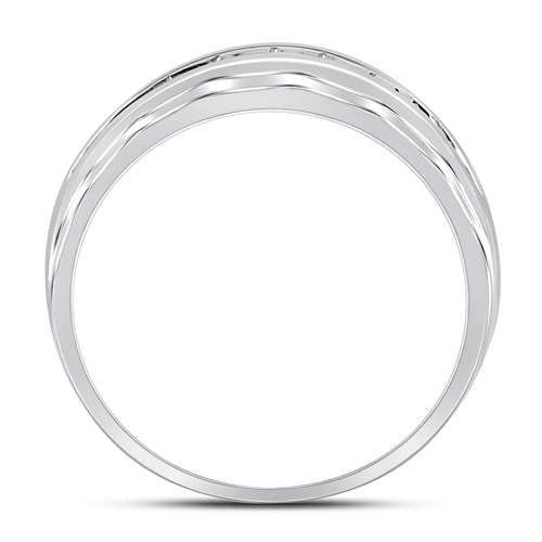 10kt White Gold Mens Round Diamond Wedding Channel Set Scalloped Band Ring 1/4 Cttw