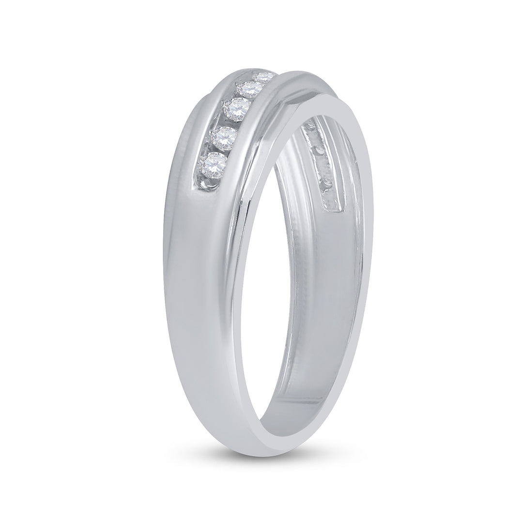 14kt White Gold Mens Round Diamond Single Row Grooved Wedding Band Ring 1/4 Cttw