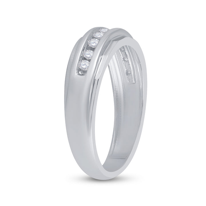 14kt White Gold Mens Round Diamond Single Row Grooved Wedding Band Ring 1/4 Cttw