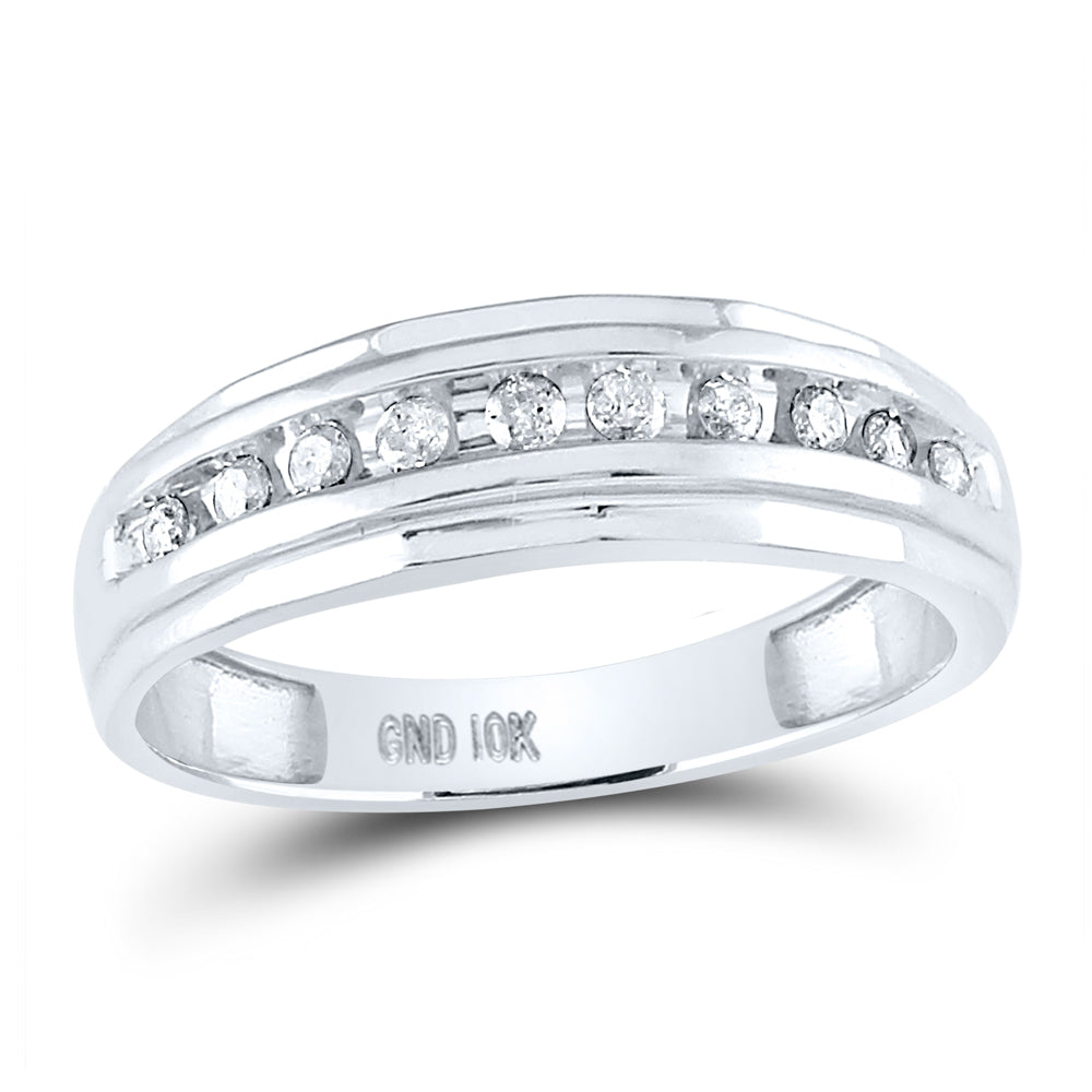 14kt White Gold Mens Round Diamond Single Row Grooved Wedding Band Ring 1/4 Cttw