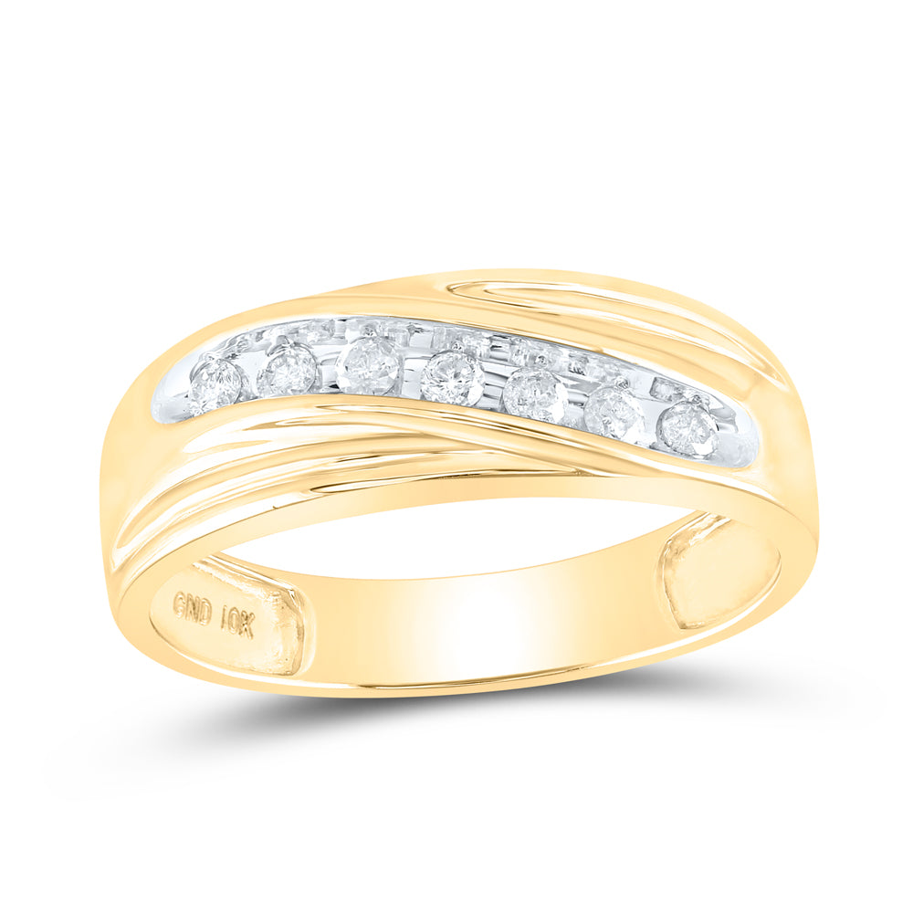 10k Yellow Gold Round Channel-set Diamond Mens Curved 2-tone Wedding Band 1/4 Cttw