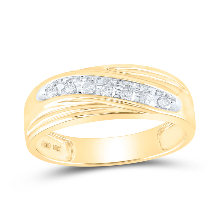 10k Yellow Gold Round Channel-set Diamond Mens Curved 2-tone Wedding Band 1/4 Cttw