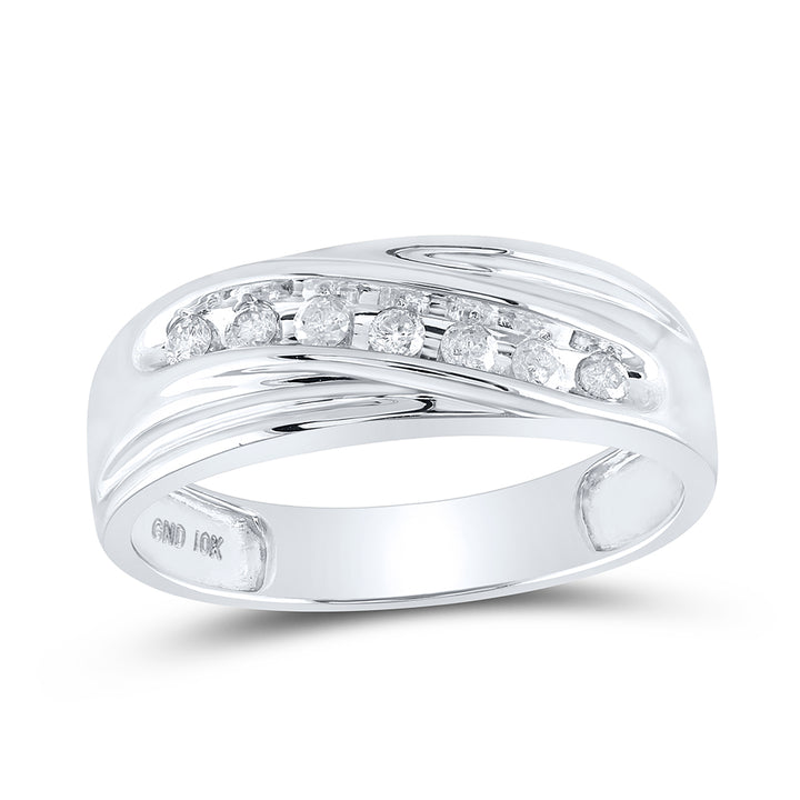 10kt White Gold Mens Round Channel-set Diamond Single Row Wedding Band Ring 1/4 Cttw