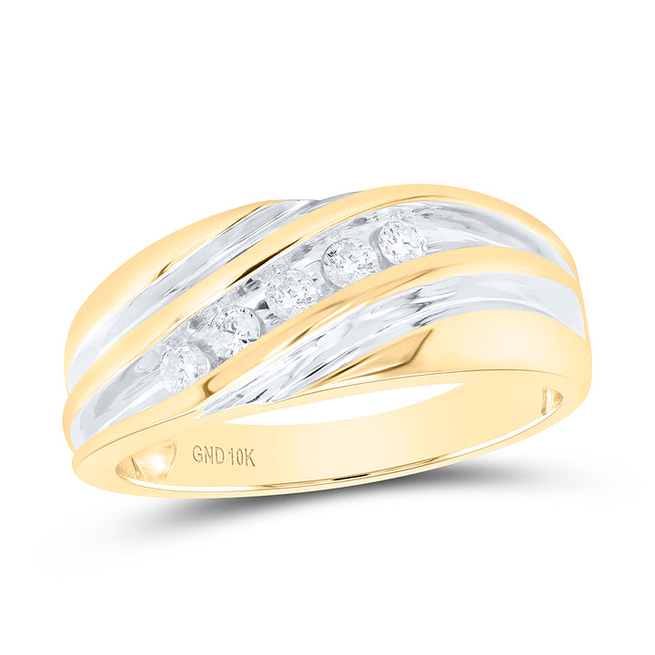 10kt Two-tone Gold Mens Round Diamond Wedding Anniversary Band Ring 1/4 Cttw