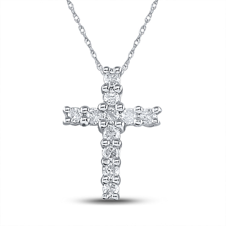 10kt White Gold Womens Round Diamond Cross Faith Pendant 1/10 Cttw