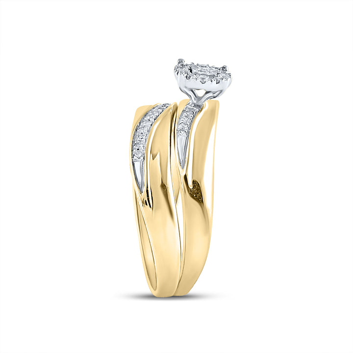 Sterling Silver Round Diamond Yellow-tone His & Hers Matching Wedding Engagement Ring band Set 1/5 Cttw
