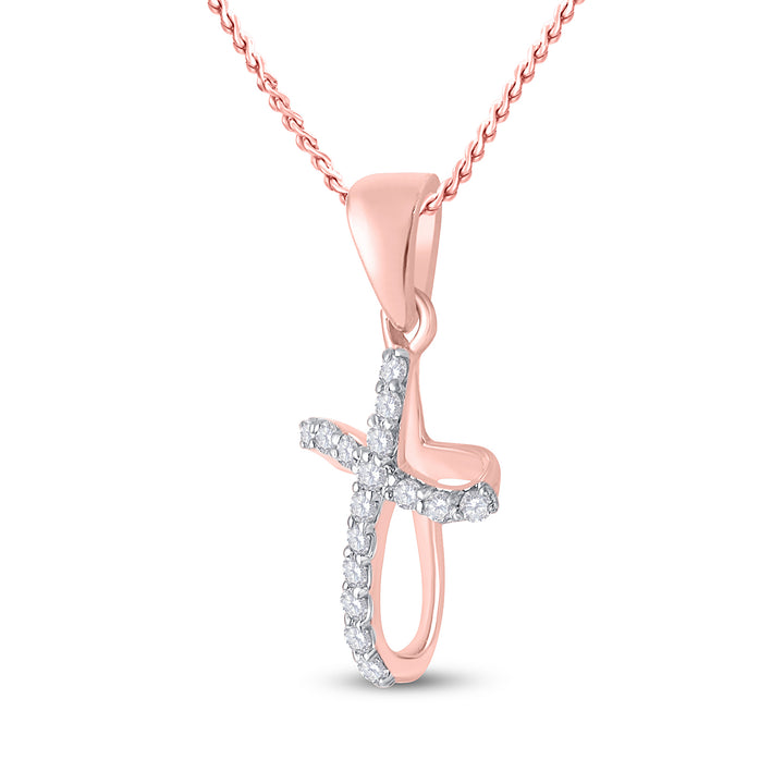 10kt Rose Gold Womens Round Diamond Cross Faith Pendant 1/10 Cttw