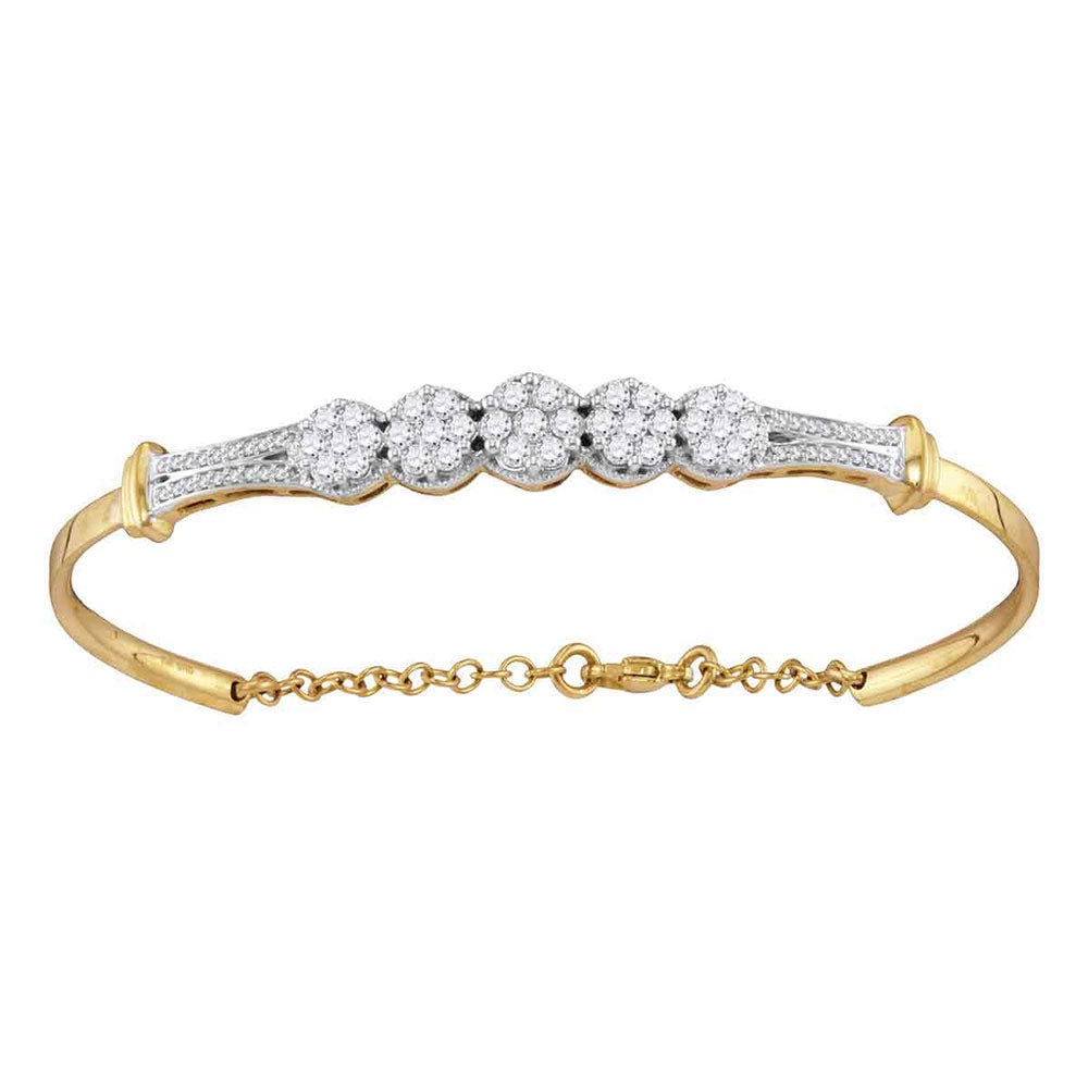 10kt Yellow Gold Women's Diamond Cluster Promise Bangle Bracelet 1 ctw