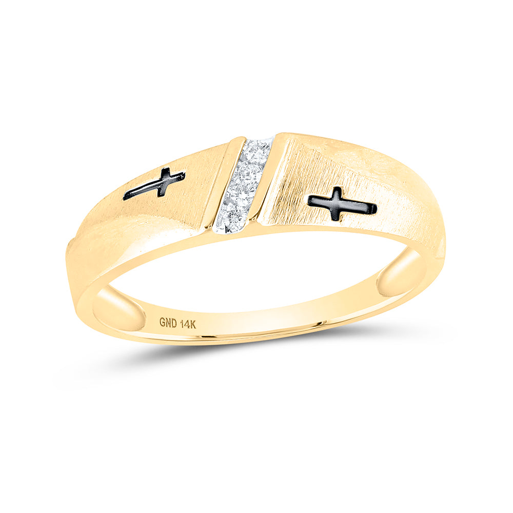 14kt Yellow Gold Mens Round Diamond Double Cross Wedding Band Ring 1/20 Cttw