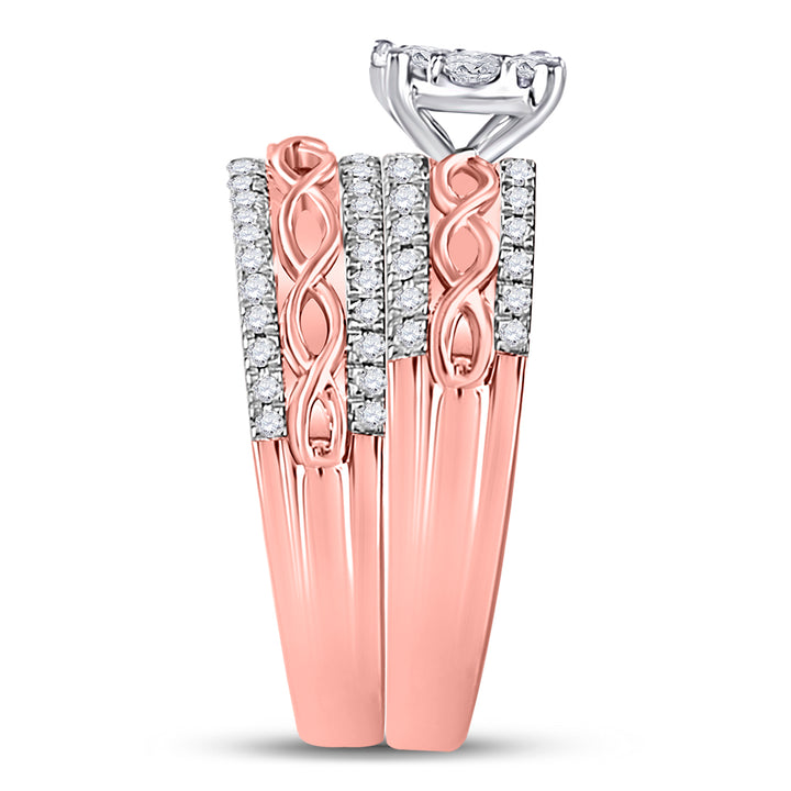 10kt Rose Gold His & Hers Round Diamond Cluster Twist Matching Bridal Wedding Ring Band Set 1.00 Cttw