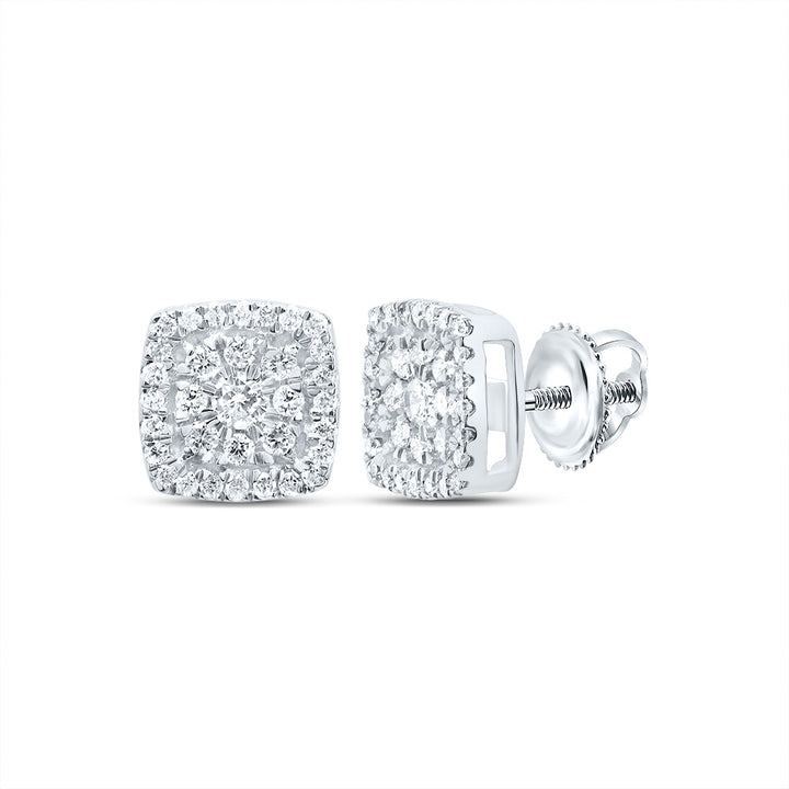 14kt White Gold Womens Round Diamond Square Cluster Earrings 1/4 Cttw