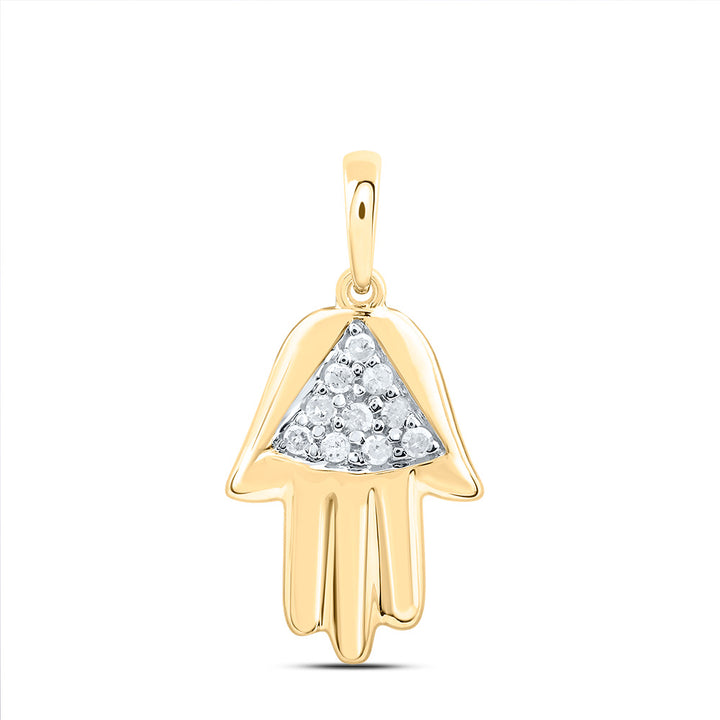 10kt Yellow Gold Womens Round Diamond Hamsa Fashion Pendant 1/20 Cttw