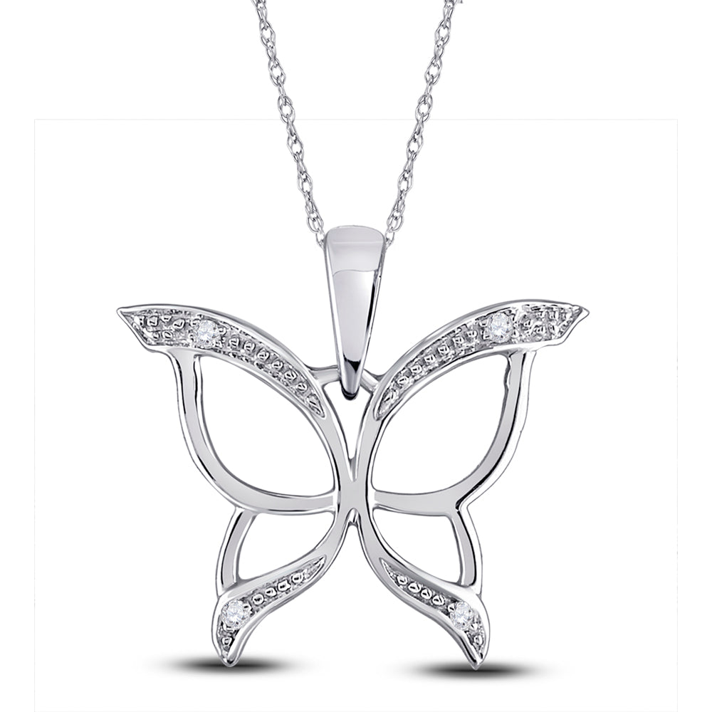 10kt White Gold Womens Round Diamond Butterfly Bug Wings Pendant .03 Cttw