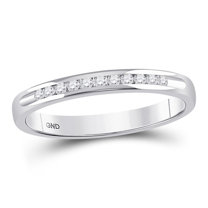 14kt White Gold Womens Round Channel-set Diamond Single Row Wedding Band 1/10 Cttw