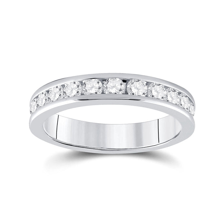 14kt White Gold Womens Machine Set Round Diamond Wedding Channel Band 3/4 Cttw