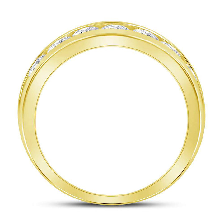 14kt Yellow Gold Mens Machine Set Round Diamond Wedding Channel Band Ring 1-1/2 Cttw