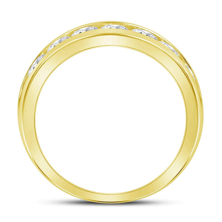 14kt Yellow Gold Mens Machine Set Round Diamond Wedding Channel Band Ring 1-1/2 Cttw