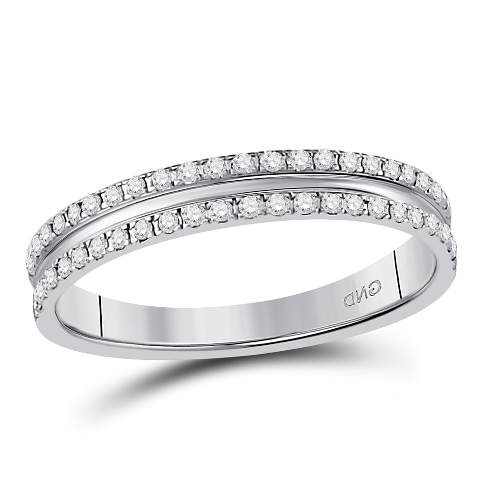 14kt White Gold Womens Round Diamond Double Row Comfort Wedding Band 1/4 Cttw
