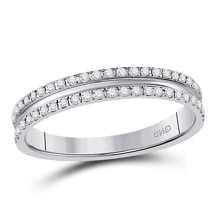 14kt White Gold Womens Round Diamond Double Row Comfort Wedding Band 1/4 Cttw