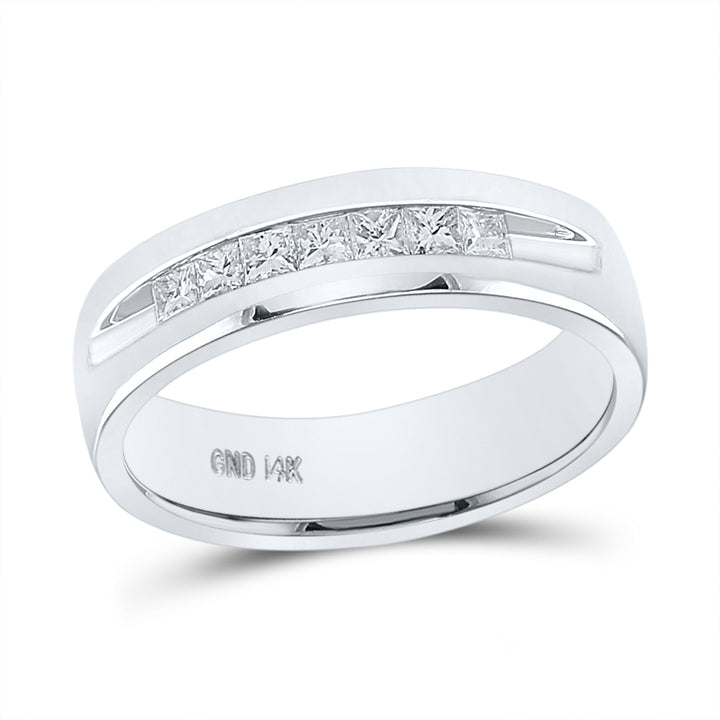 14kt White Gold Mens Princess Diamond Single Row Channel-set Wedding Band 1/2 Cttw