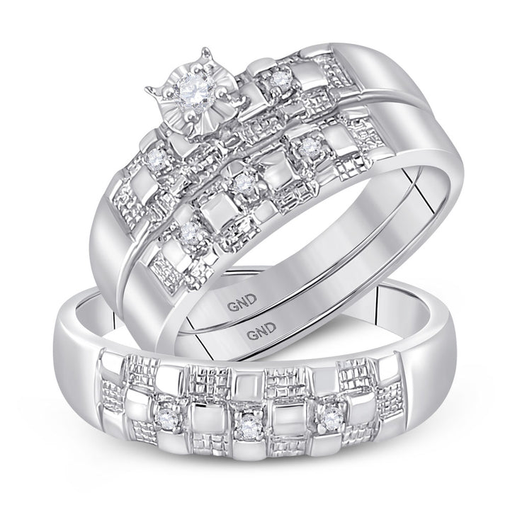 10kt White Gold His & Hers Round Diamond Solitaire Matching Bridal Wedding Ring Band Set 1/8 Cttw