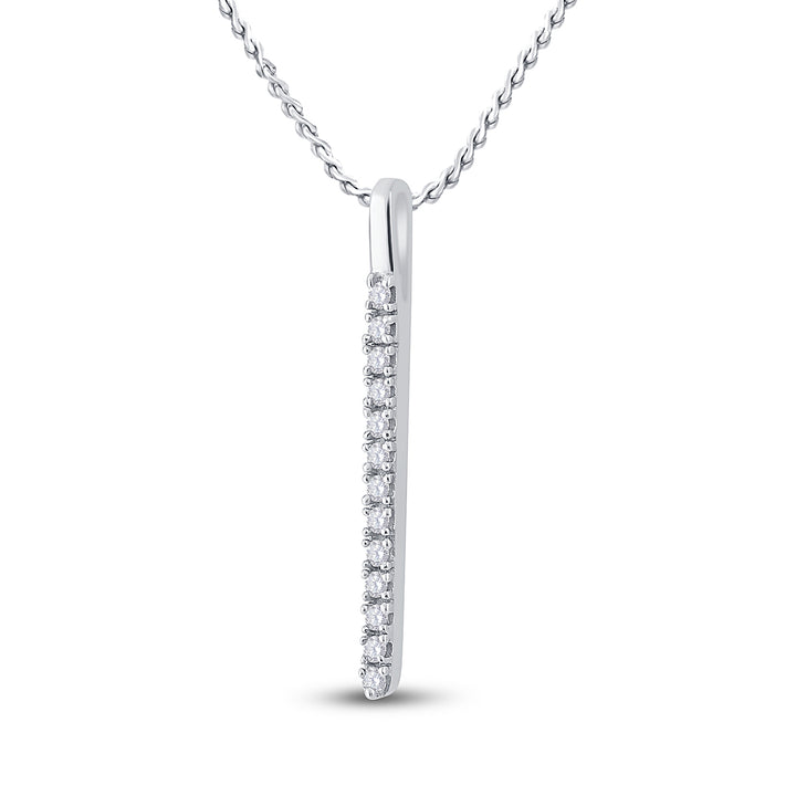 14kt White Gold Womens Round Diamond Bar Pendant 1/10 Cttw