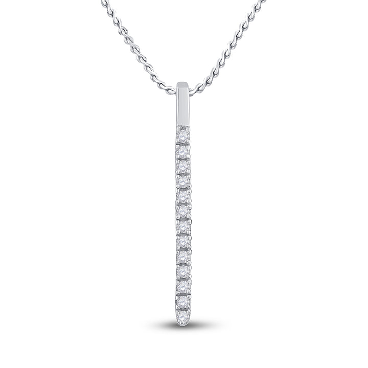 14kt White Gold Womens Round Diamond Bar Pendant 1/10 Cttw