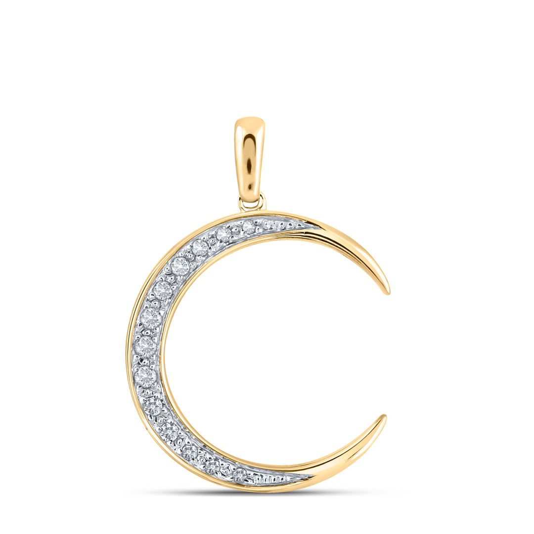 14kt Yellow Gold Womens Round Diamond Crescent Moon Pendant 1/6 Cttw