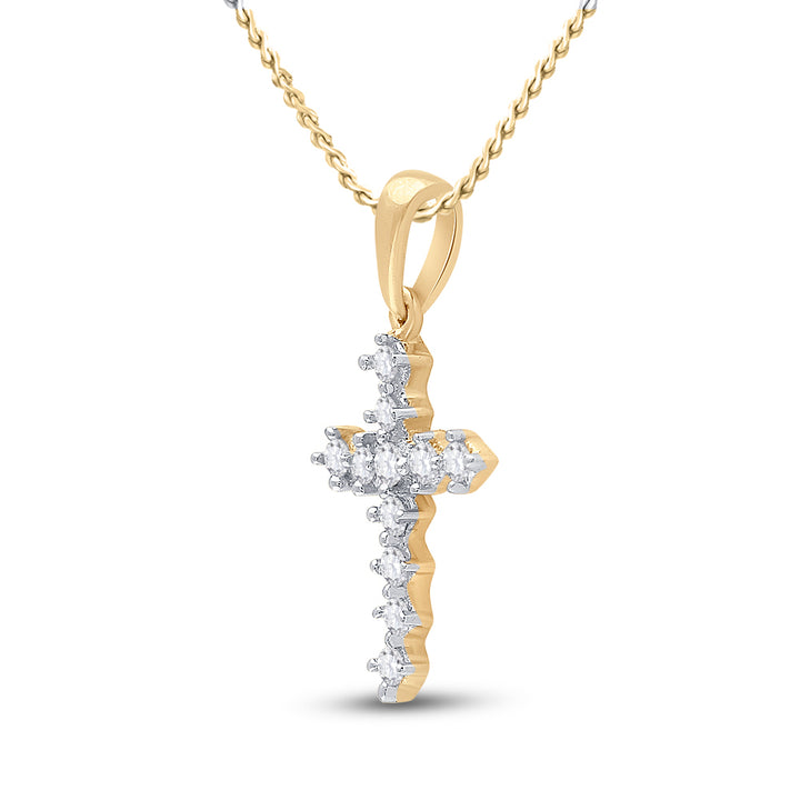 14kt Yellow Gold Womens Round Diamond Cross Faith Pendant 1/10 Cttw