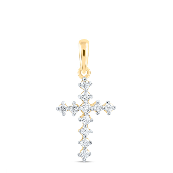 14kt Yellow Gold Womens Round Diamond Cross Faith Pendant 1/10 Cttw