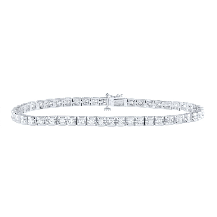 14kt White Gold Womens Round Diamond Classic Tennis Bracelet 1-1/2 Cttw