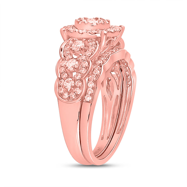 14kt Rose Gold Womens Round Diamond Bridal Wedding Engagement Ring Band Set 1.00 Cttw