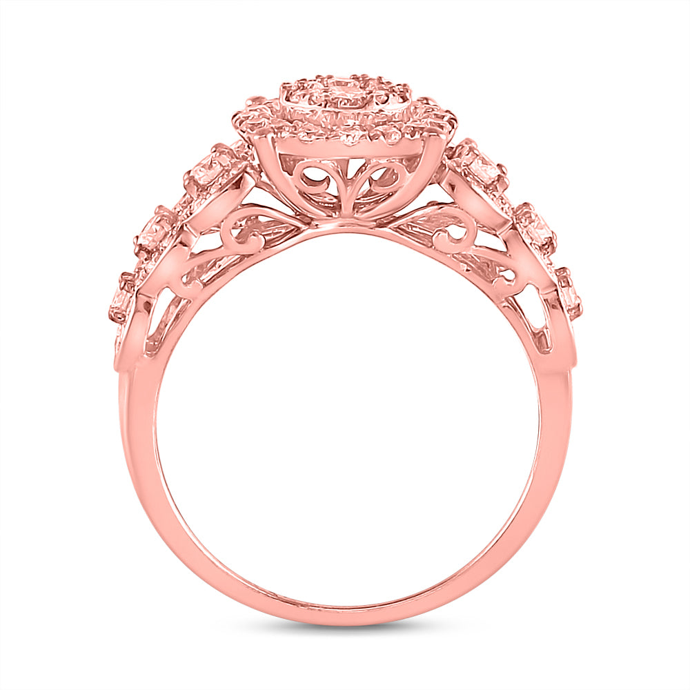 14kt Rose Gold Womens Round Diamond Bridal Wedding Engagement Ring Band Set 1.00 Cttw