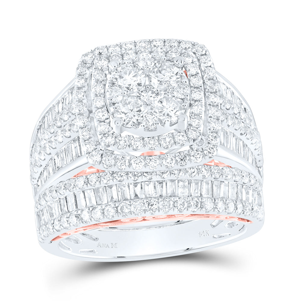 14kt Two-tone White Gold Womens Round Diamond Cluster Bridal Wedding Engagement Ring Band Set 2-5/8 Cttw