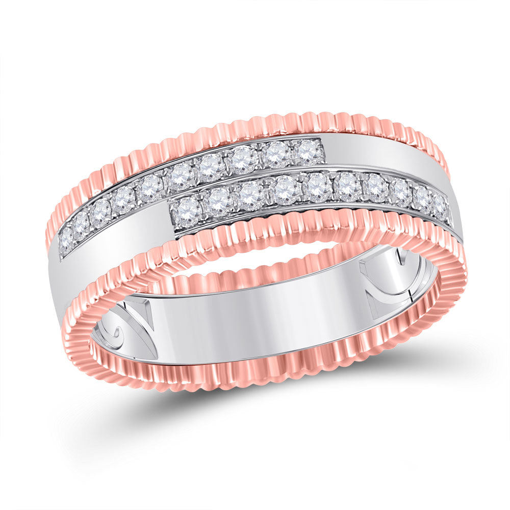 14kt Two-tone Gold His Hers Round Diamond Solitaire Matching Bridal Wedding Ring Band Set 1-1/2 Cttw