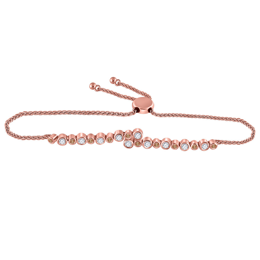14kt Rose Gold Women's Brown Diamond Alternating Bypass Bolo Bracelet 1/2 ctw