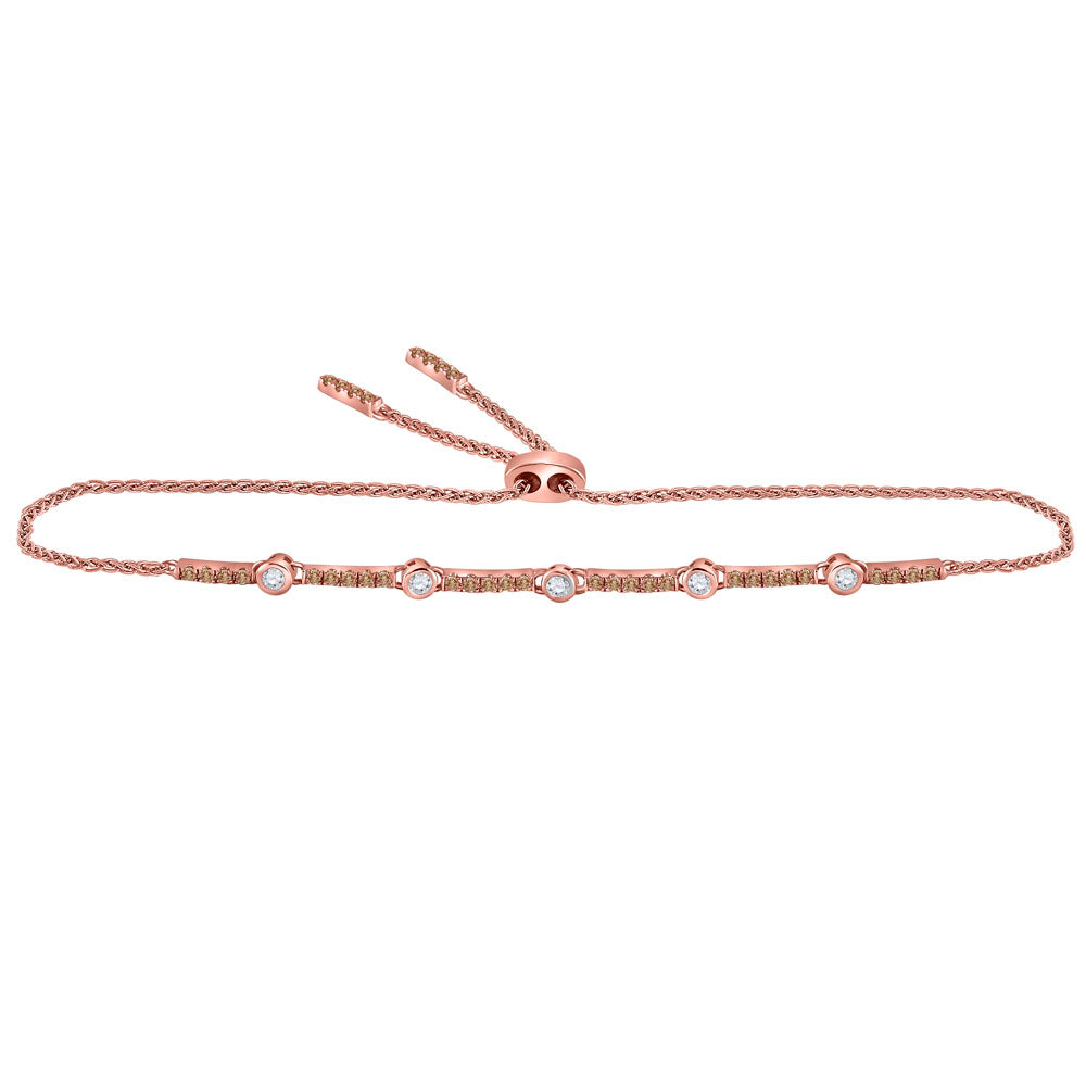 14kt Rose Gold Women's Brown Diamond Single Row Bolo Bracelet 1/2 ctw - view 2