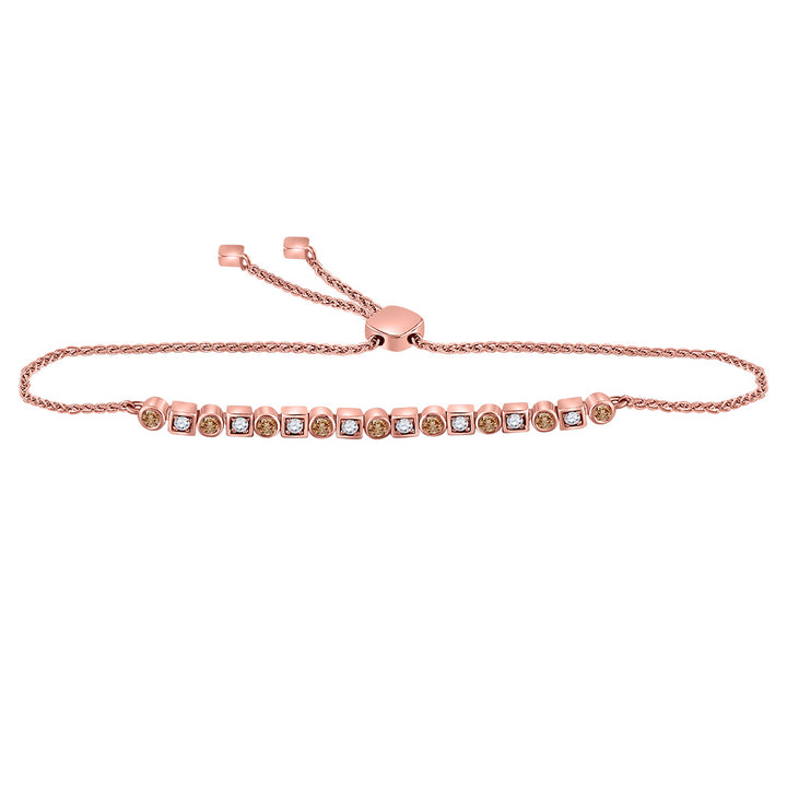 14kt Rose Gold Women's Brown Diamond Alternating Bolo Bracelet 1/2 ctw