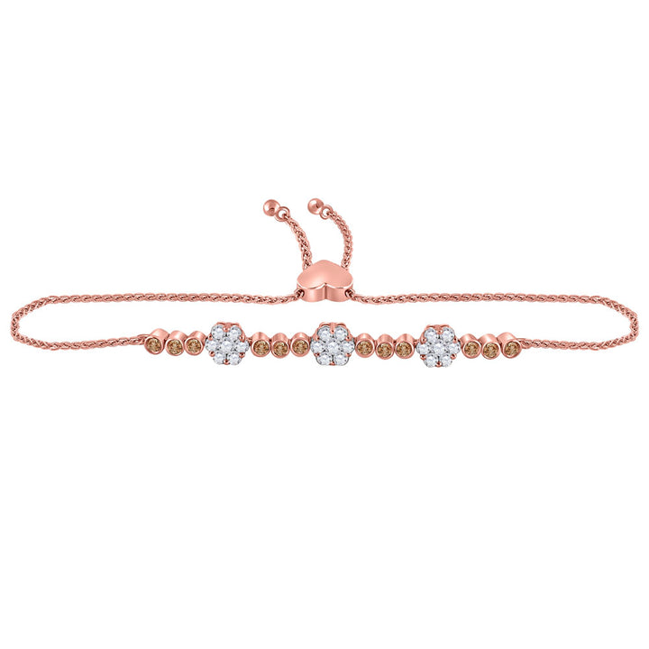 14kt Rose Gold Women's Brown Diamond Flower Cluster Bolo Bracelet 1 ctw - view 2