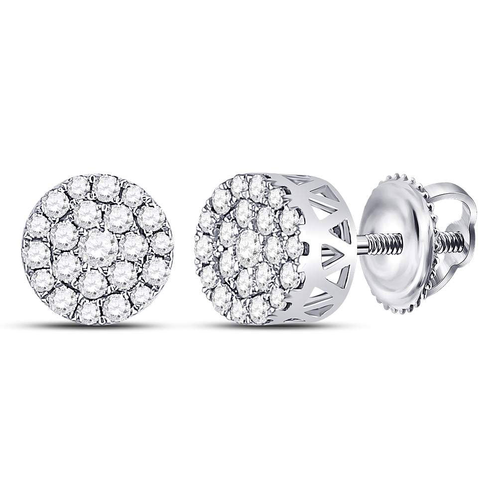 14kt White Gold Womens Round Diamond Flower Halo Cluster Earrings 1/2 Cttw