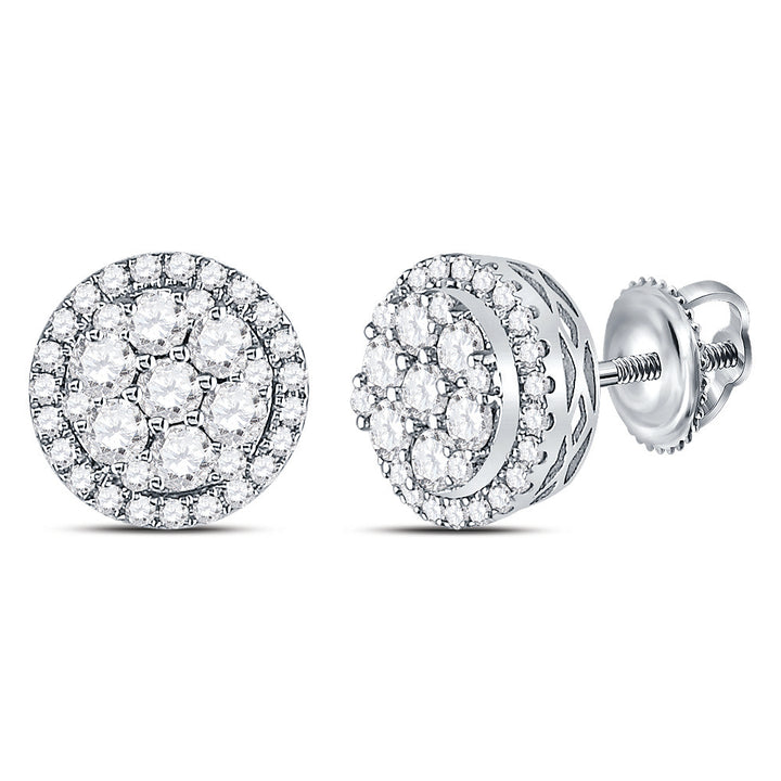 14kt White Gold Womens Round Diamond Flower Halo Cluster Earrings 7/8 Cttw