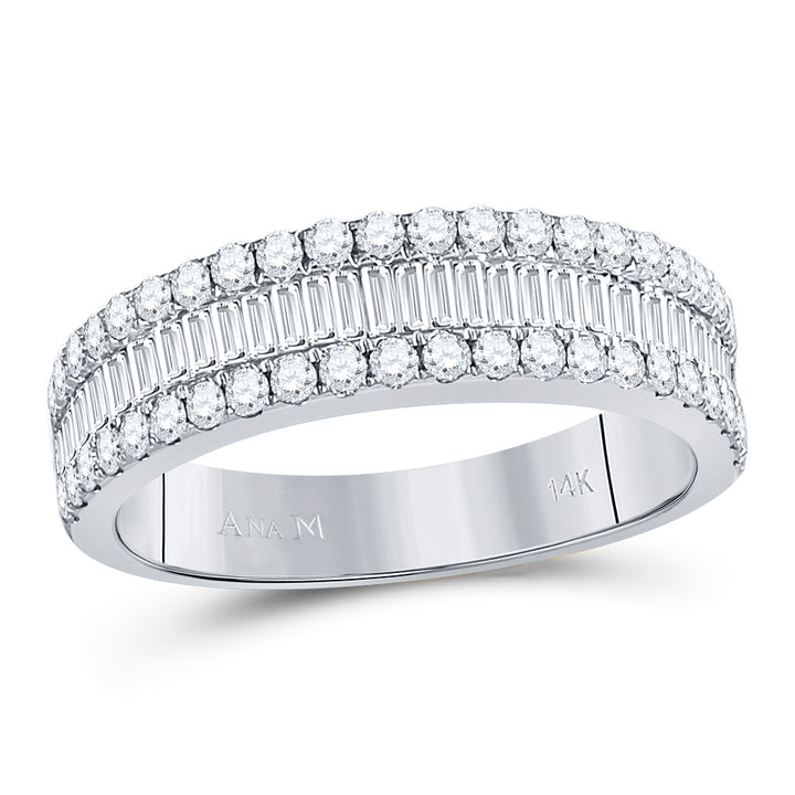 14kt White Gold Womens Baguette Diamond Anniversary Band Ring 7/8 Cttw