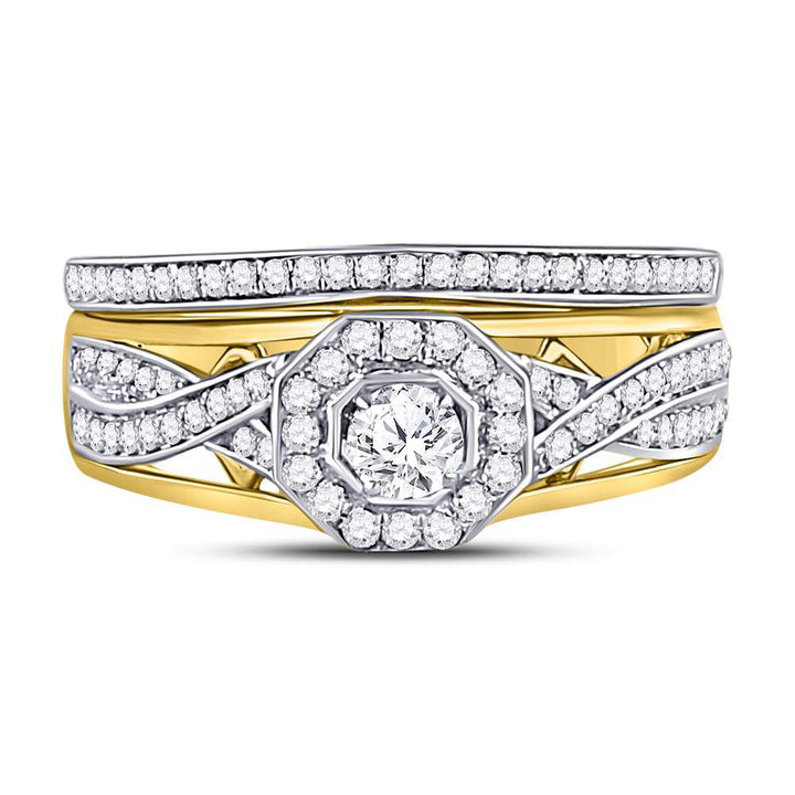 14kt Yellow Gold Womens Round Diamond Twist Bridal Wedding Engagement Ring Band Set 1/2 Cttw