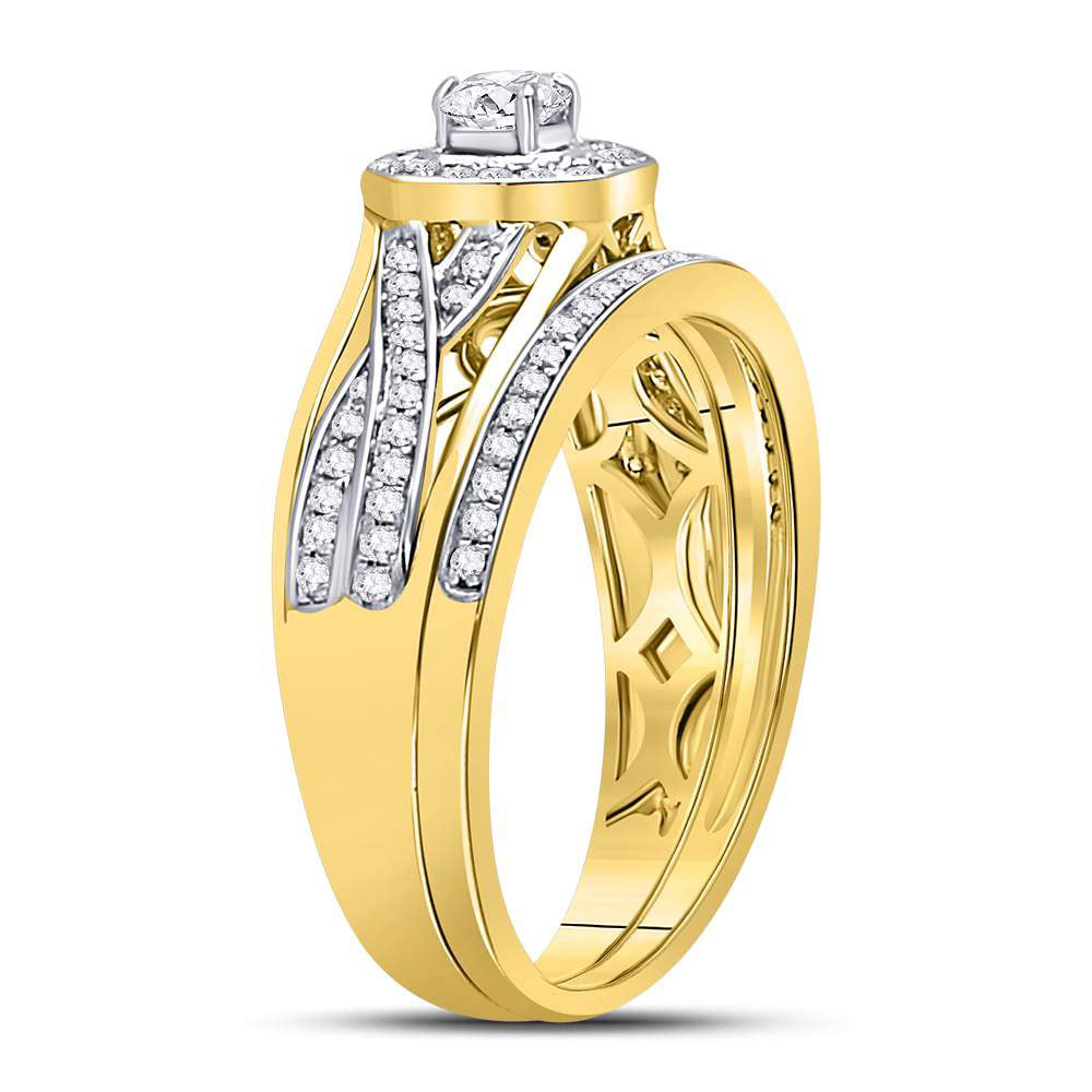 14kt Yellow Gold Womens Round Diamond Twist Bridal Wedding Engagement Ring Band Set 1/2 Cttw
