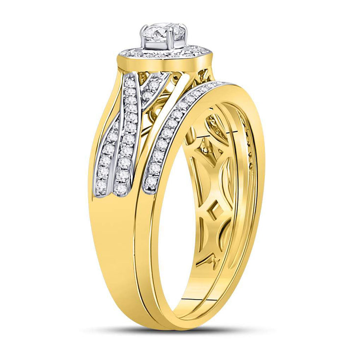 14kt Yellow Gold Womens Round Diamond Twist Bridal Wedding Engagement Ring Band Set 1/2 Cttw