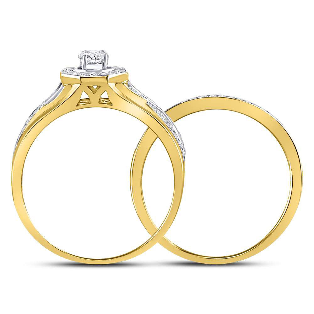 14kt Yellow Gold Womens Round Diamond Twist Bridal Wedding Engagement Ring Band Set 1/2 Cttw