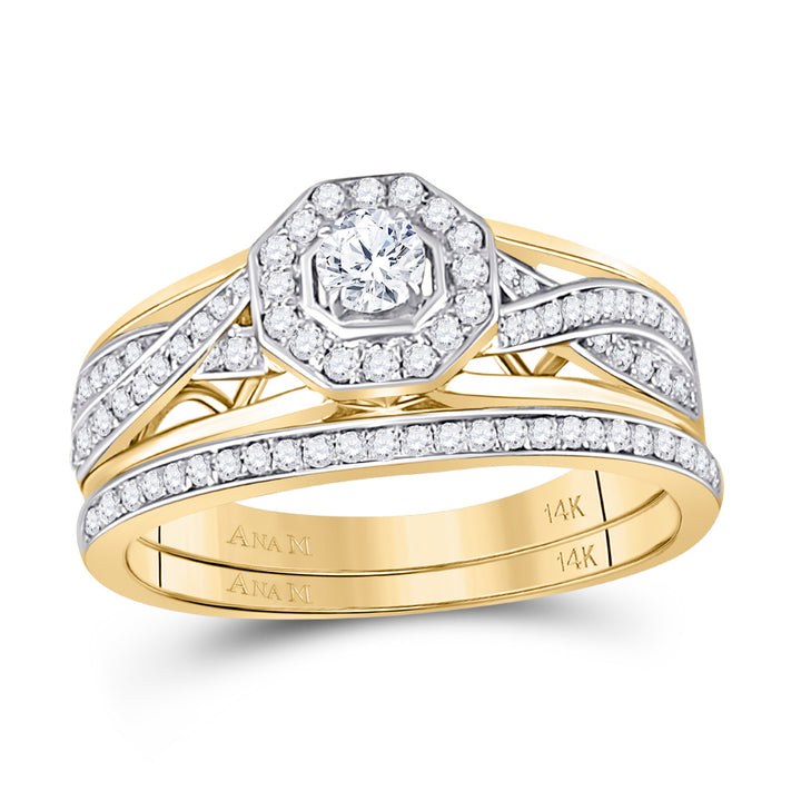 14kt Yellow Gold Womens Round Diamond Twist Bridal Wedding Engagement Ring Band Set 1/2 Cttw