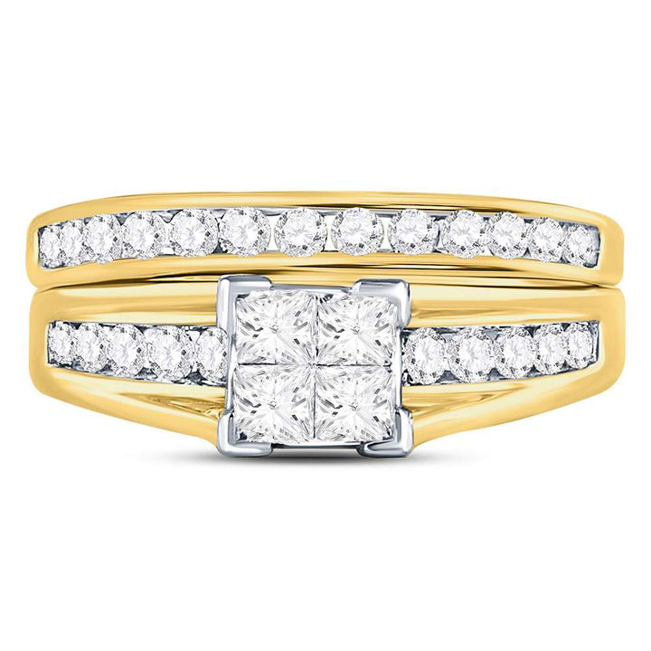 14kt Yellow Gold Womens Princess Diamond Bridal Wedding Engagement Ring Band Set 1.00 Cttw - Size 7