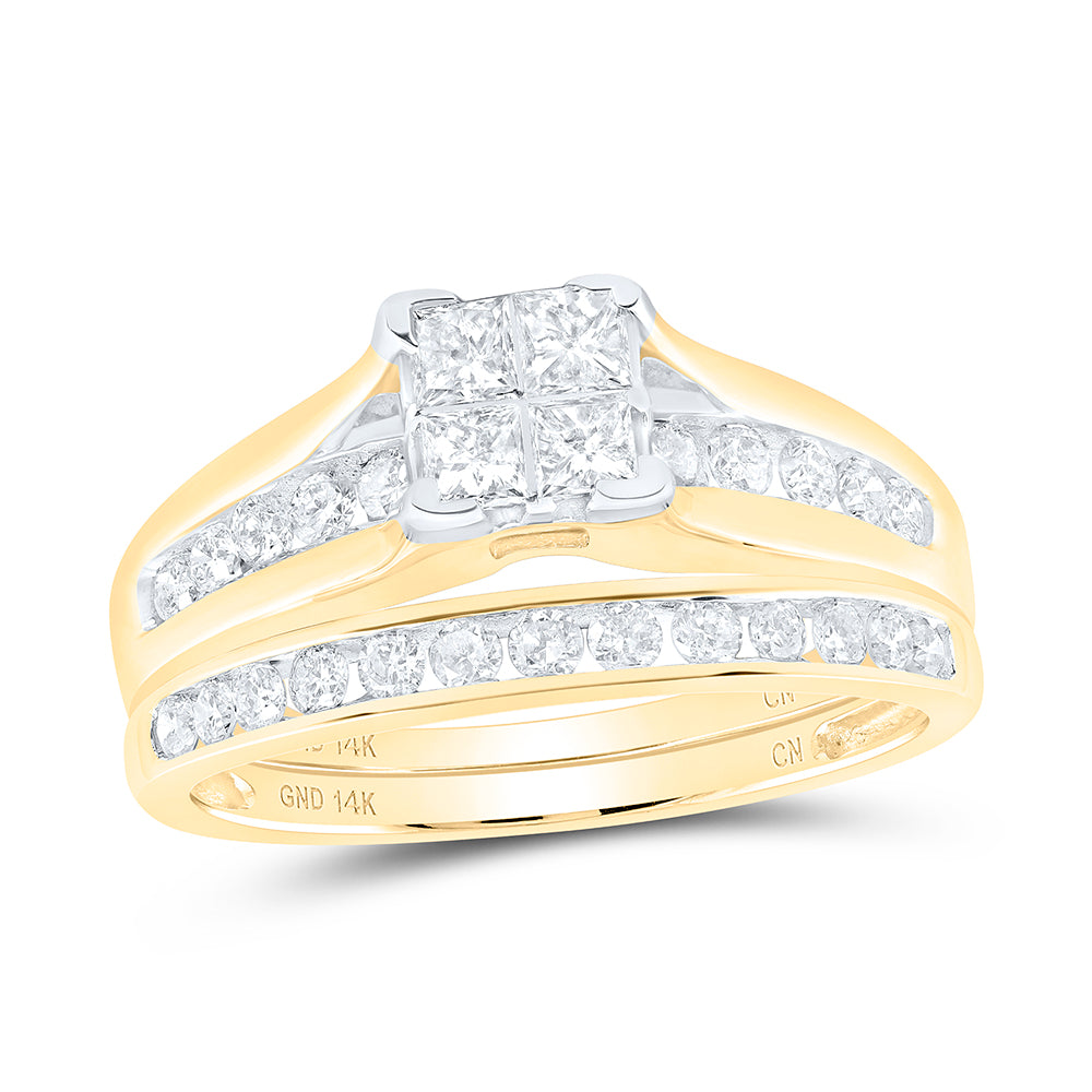 14kt Yellow Gold Womens Princess Diamond Bridal Wedding Engagement Ring Band Set 1.00 Cttw - Size 7